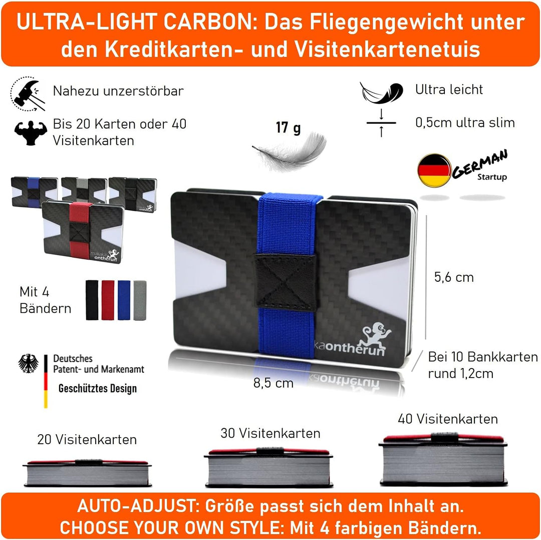 Premium Kartenetui aus stabilem Carbon – 1 bis 16 Karten & Geldscheine – Slim Wallet Portemonnaie, k