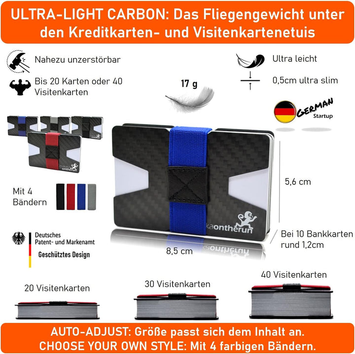 Premium Kartenetui aus stabilem Carbon – 1 bis 16 Karten & Geldscheine – Slim Wallet Portemonnaie, k