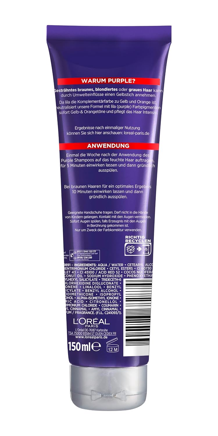 L'Oréal Paris Elvital Haarkur für blondes, gesträhntes, graues Haar, Neutralisiert Gelbtöne, Color G