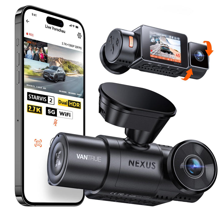 VANTRUE N2X 2.7K+1080P Dashcam Auto Vorne Innen, STARVIS 2 Dual HDR Nachtsicht Dash Cam, 2.5K/60FPS