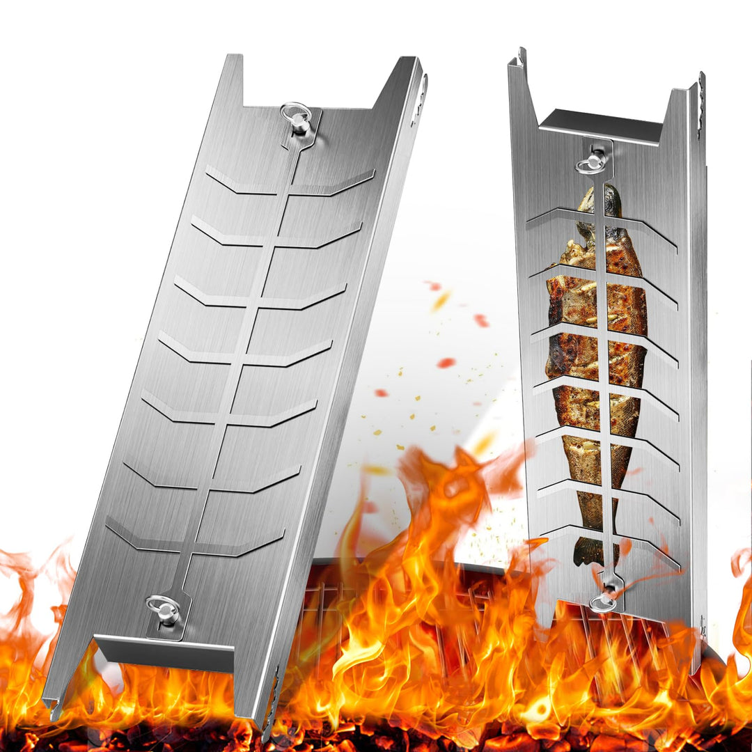 Flammlachsbrett aus Edelstahl – Verstellbare Halterung 59×16 cm für Flammlachs, Fisch & Fleisch – Ro