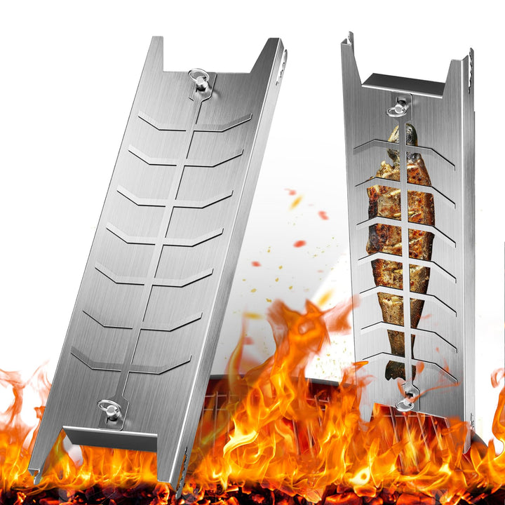 Flammlachsbrett aus Edelstahl – Verstellbare Halterung 59×16 cm für Flammlachs, Fisch & Fleisch – Ro