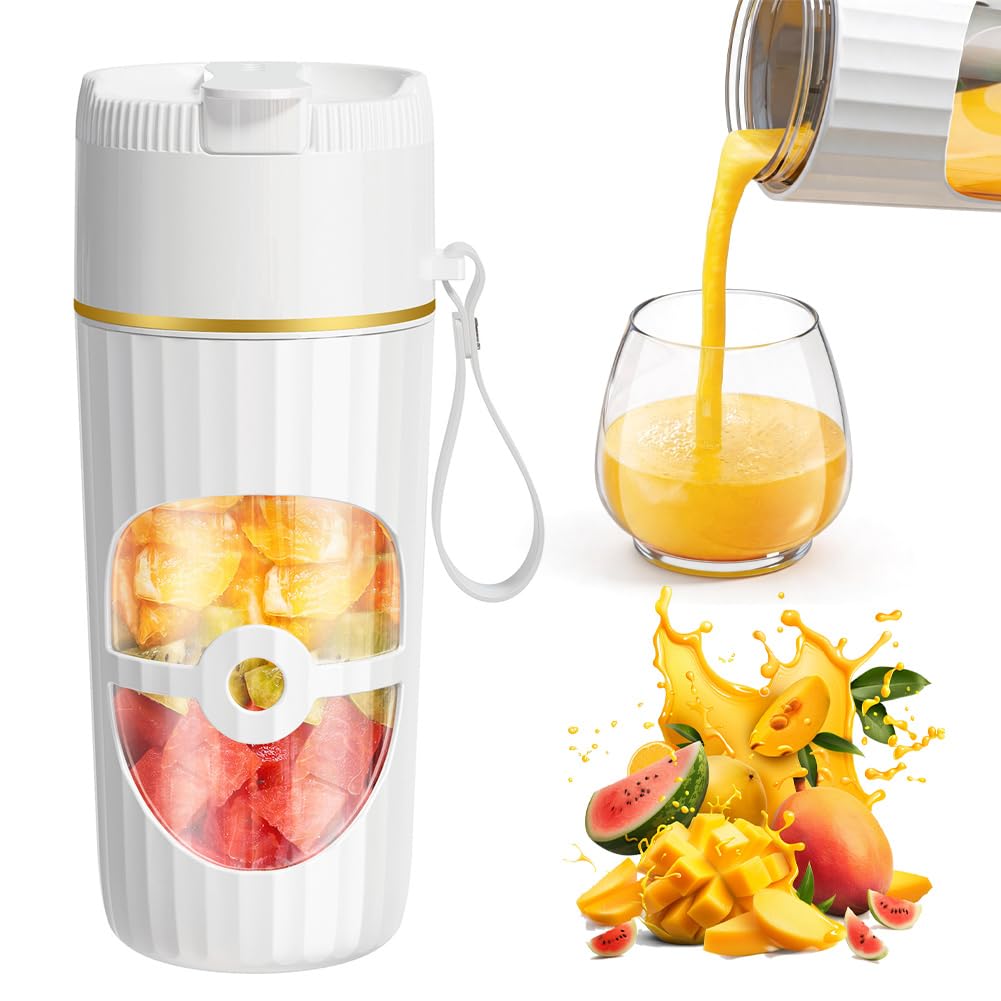 Gohytal Kleine Tragbarer Mixer, 400ml Smoothie Maker, Kleiner Mixer mit 10 Edelstahl Klingen, USB Wi