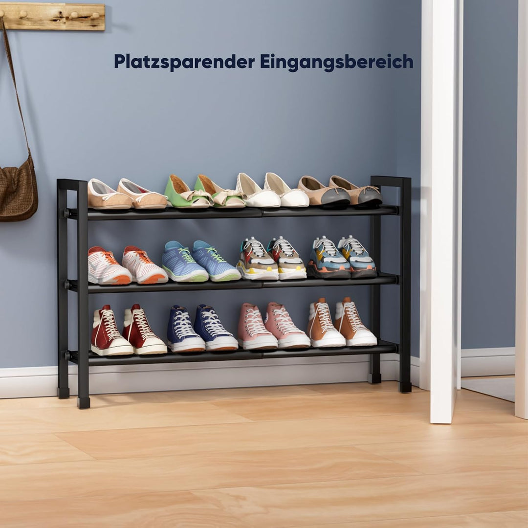 Schuhregal Platzsparend, 3 Etagen Schuhablage Ausziehbar 46.7-83.8cm | Schuhaufbewahrung Metall für