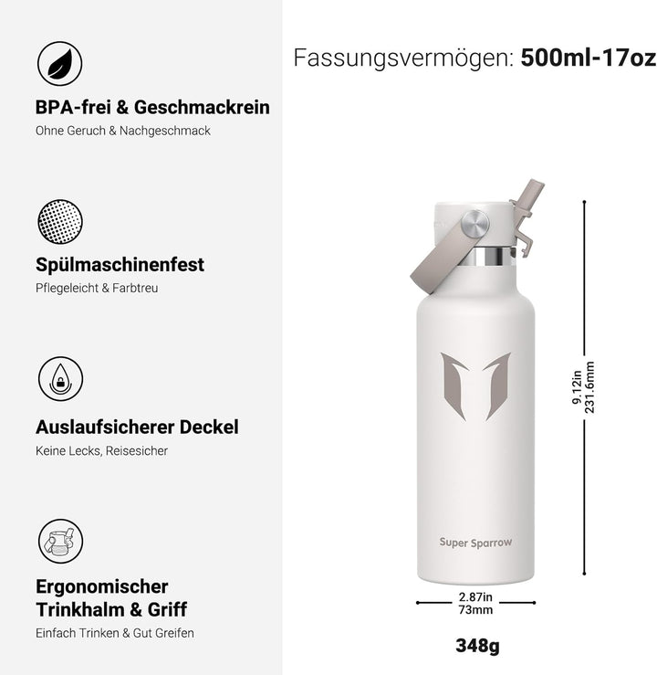 Super Sparrow Trinkflasche Edelstahl - Thermobecher - 350ml, 500ml, 750ml, 1L, 1.2L - FlipFlow Trink