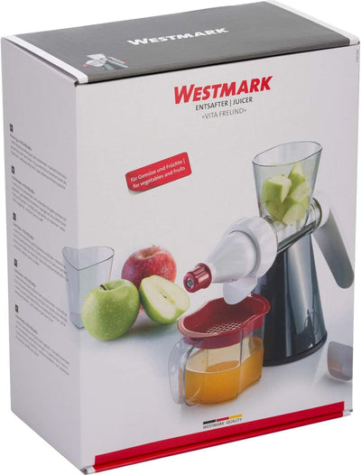 Westmark Entsafter mit Saft- und Tresterbehälter, Grosser Saugfuss, Kunststoff, Vita Freund, Weiss/D