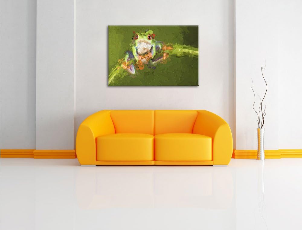 Pixxprint Baum-Frosch auf Bambus Kunst Pinsel Effekt, Format: 100x70 auf Leinwand, XXL riesige Bilde