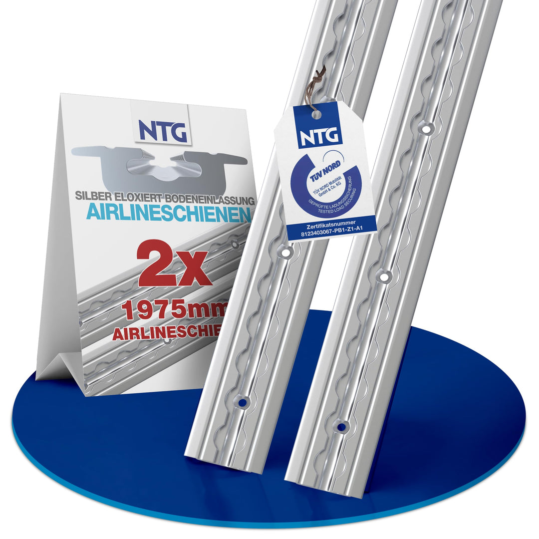 NTG 2 Stück Alu Airlineschiene| 2m | zum Einlassen | versenkbar als Bodenprofil | mit Bohrungen | 19