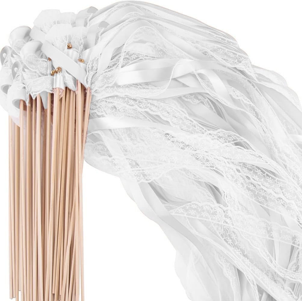 50 Stück Wedding Wands Hochzeit mit Glocke,Zauberstäbe Hochzeit Luftschlangen,Seidenfeenstab,Wedding