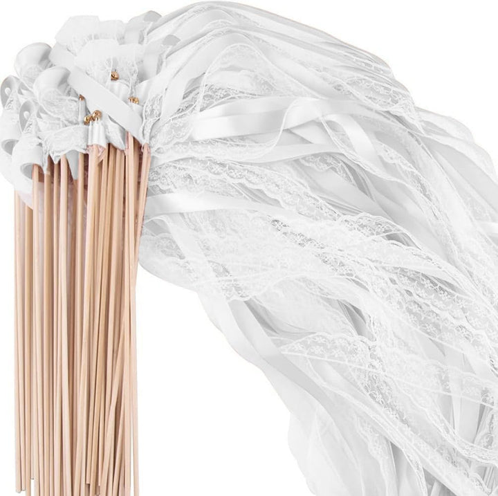 50 Stück Wedding Wands Hochzeit mit Glocke,Zauberstäbe Hochzeit Luftschlangen,Seidenfeenstab,Wedding