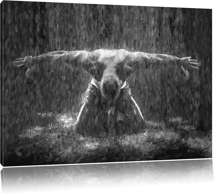 Pixxprint Bodybuilder im Regen Kunst als Leinwandbild/Grösse: 100x70 cm/Wandbild/Kunstdruck/fertig b