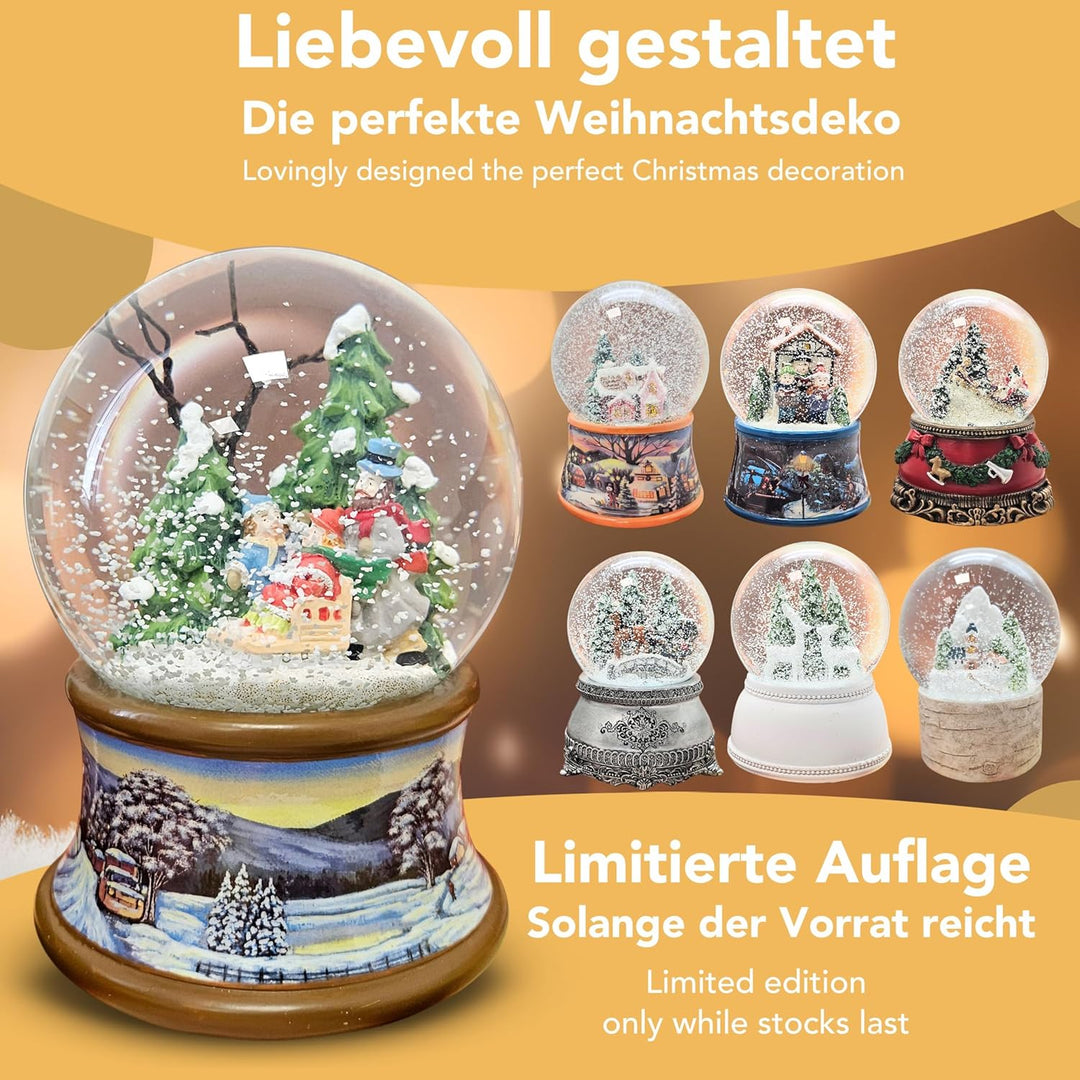Weihnachts-Schneekugel mit Musik | Schneekugel Winterspaziergang Familie | Sockel Winterlandschaft b