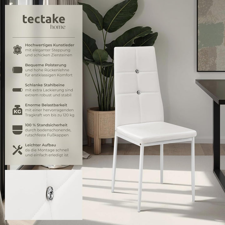 tectake® Moderne Stühle, 6er Set, 6X Stuhl mit Bezug aus Kunstleder, Glitzersteine, als Küchenstühle