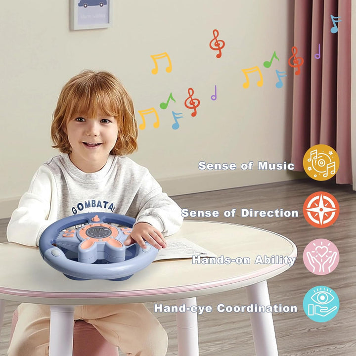 Lenkrad Kinder Auto Rücksitz, Fahrsimulator Kinder mit Musik Spiel, Lichtern und Vibrieren, Bildung