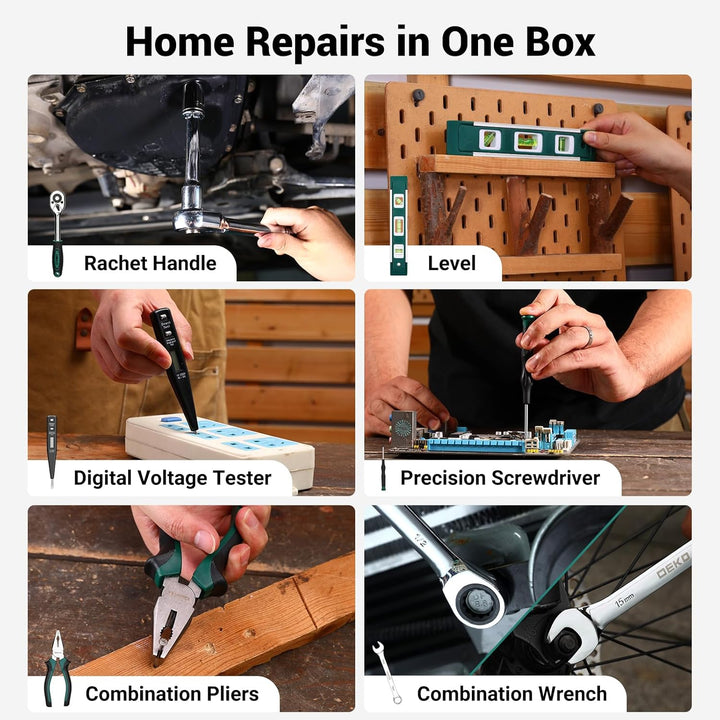 238-tlg Werkzeugkoffer Gefüllt: DEKO Werkzeugset mit 12V Akkubohrer,Schubladen-Werkzeugkasten (einfa