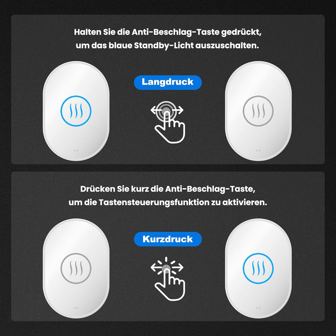SONNI LED Badspiegel mit Steckdose 90x60 cm, Oval Badezimmerspiegel mit Beleuchtung, Touch-Bedienung