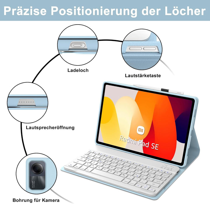 IVEOPPE Tastatur Hülle für Xiaomi Redmi Pad SE 11'', Deutsches QWERTZ-Layout, Bluetooth Abnehmbare T