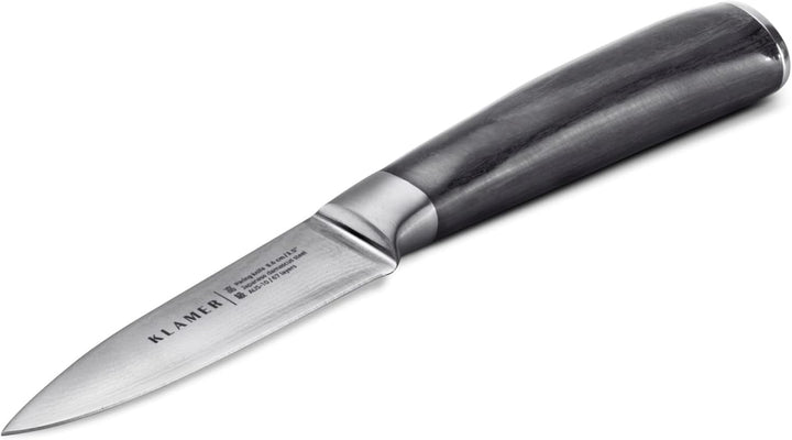 KLAMER Damast Schälmesser 8,6 cm, Obst- und Gemüsemesser, 6cm kleines Messer aus japanischem Stahl,