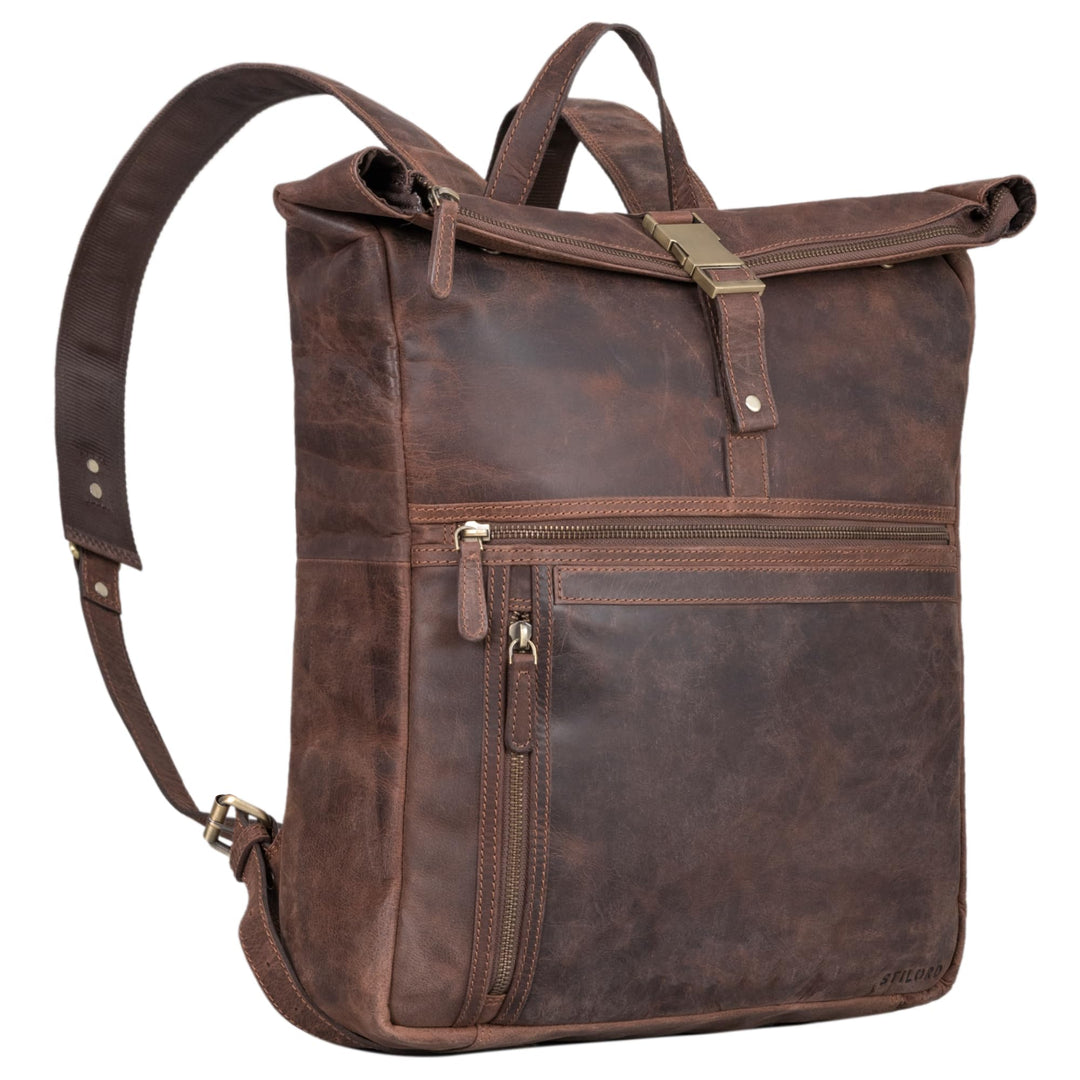 STILORD Edmund Echtleder Rolltop Rucksack Leder Herren und Damen moderner Vntage Lederrucksack Fahrr