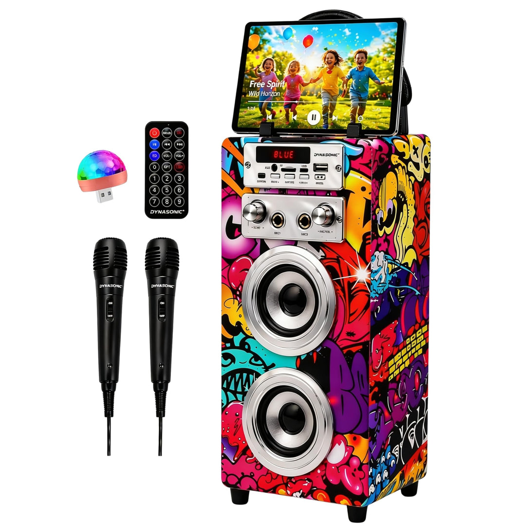 Dynamic Karaoke-Maschine, tragbarer Karaoke-Lautsprecher mit 2 Mikrofonen, Bluetooth-Lautsprecher, U