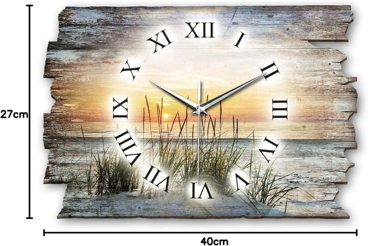 Kreative Feder Sandstrand Meer Landhaus Shabby Style Designer Wanduhr Funkuhr aus Holz *Made in Germ