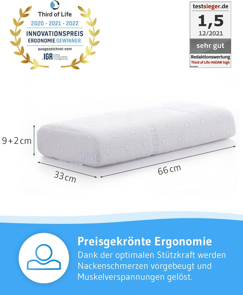 Kopfkissen 40x80 HADAR | Höhenverstellbar | Memory-Foam gegen Nackenschmerzen | Testsieger Nackenstü