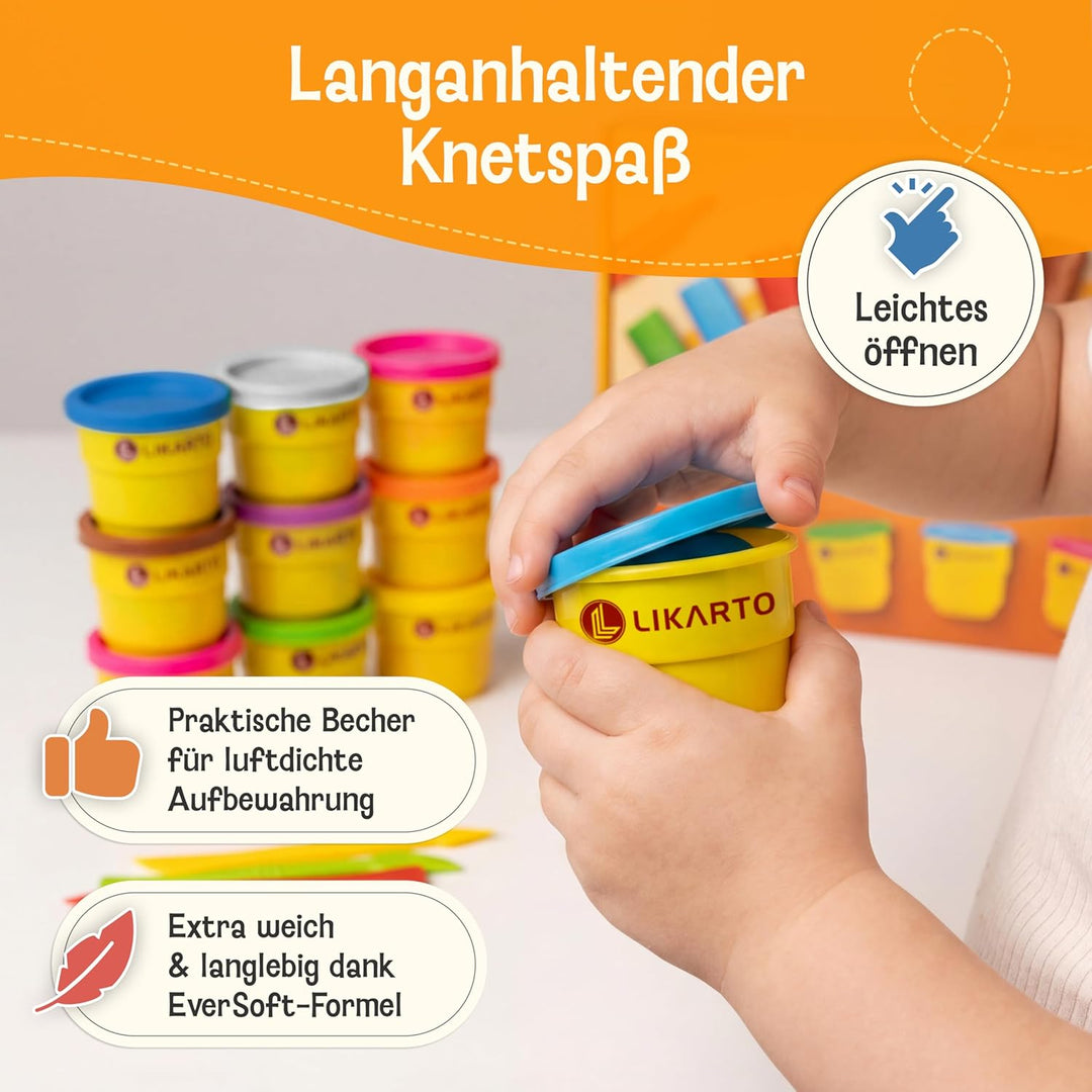 Veganes Knete Set für Kinder ab 1 Jahr - [10 Farben, 5 Werkzeuge, 10 Anleitungen] - Extraweiche & un