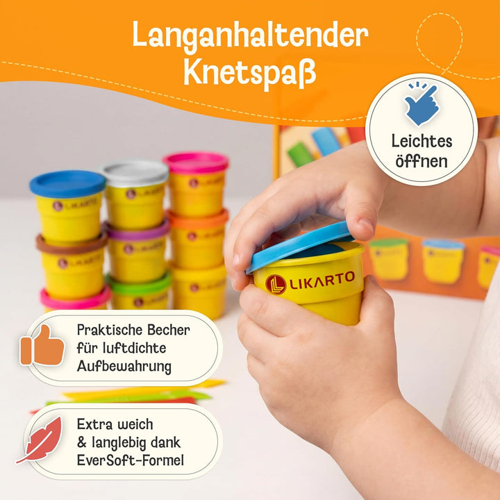 Veganes Knete Set für Kinder ab 1 Jahr - [10 Farben, 5 Werkzeuge, 10 Anleitungen] - Extraweiche & un