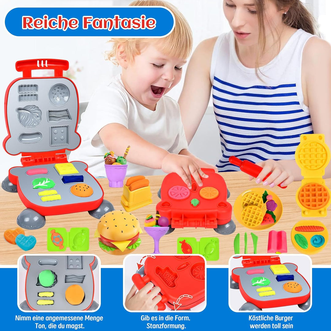 Herenear 46 Stück Knete Set Knetwerkzeug für Kinder, Knete Zubehör Kitchen Creations Eismaschine Bur
