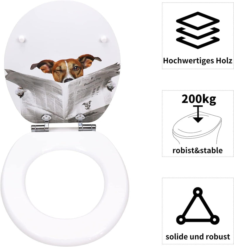 Fanmitrk Toilettendeckel, WC Sitz mit Absenkautomatik, Klobrille aus Holz, Klodeckel mit Motiv, Toil