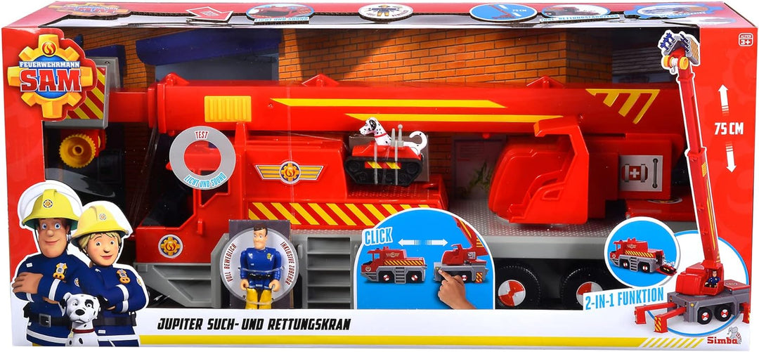 Simba 109252517 - Feuerwehrmann Sam Spielzeug-Kran (50 cm) - 2-in-1 Rettungs-Fahrzeug (Auto & Kran)