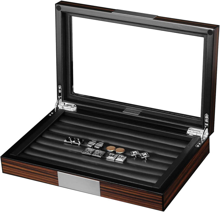 Lifomenz Co Manschettenknopf-Box aus Holz mit Glasfenster, Manschettenknopf-Vitrine, Ring-Organizer