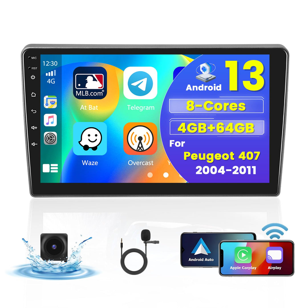 [8Cores 4G+64G] Hikity Autoradio Android 15 Für Peugeot 407 2004-2011 9Zoll Touch Display Auto Radio