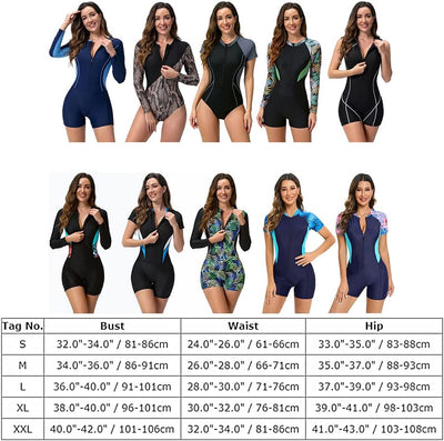 FYMNSI Damen Surfanzug Badeanzug mit Bein Reissverschluss Einteiler Rashguard UPF 50+ Bademode Surfe