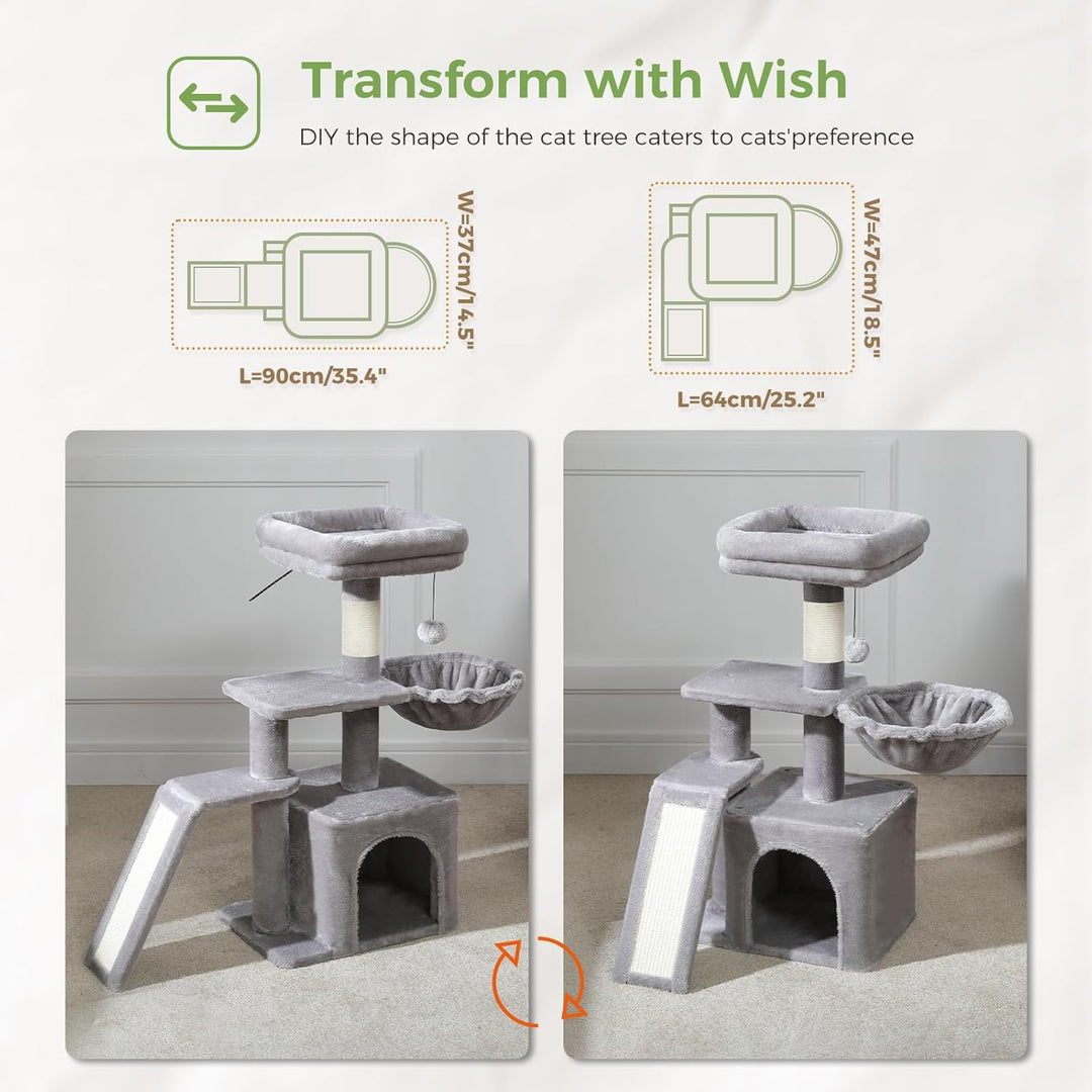 PAWZ Road Kleiner Kratzbaum mit Kratzmatte, Hängematte, Eigentumswohnung und Korb, Kleiner Katzenbau