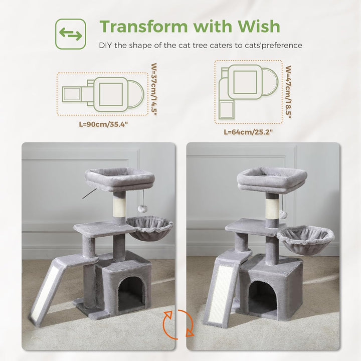 PAWZ Road Kleiner Kratzbaum mit Kratzmatte, Hängematte, Eigentumswohnung und Korb, Kleiner Katzenbau