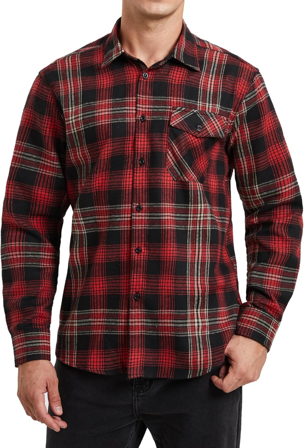 HISDERN Flanellhemd Herren Karierte Hemden Herren Langarm Button Down Baumwolle Holzfällerhemd Regul
