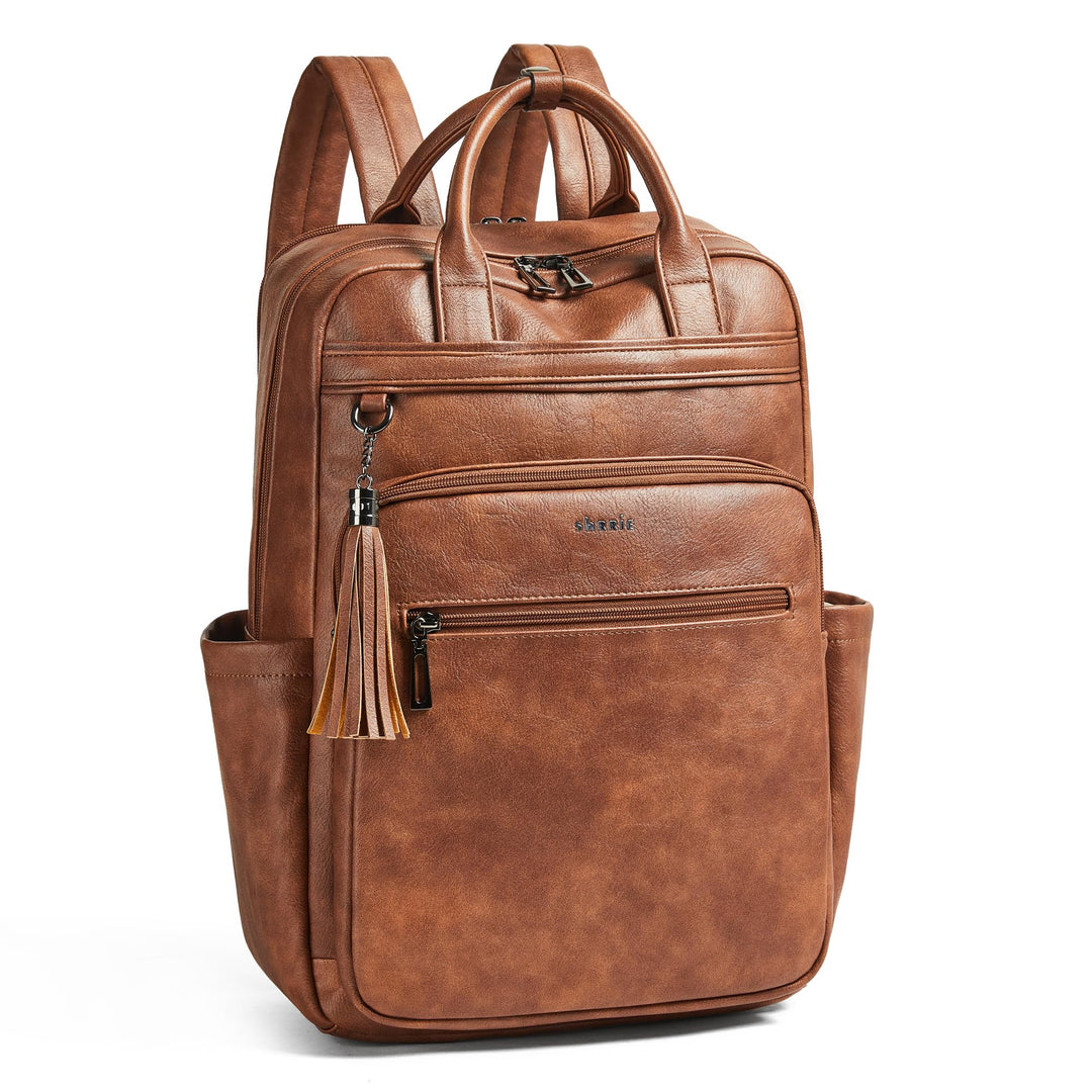 Shrrie Rucksack Damen, 15,6 Zoll Laptop Rucksack Leder Wasserdicht mit laptopfach, Computer-Rucksack