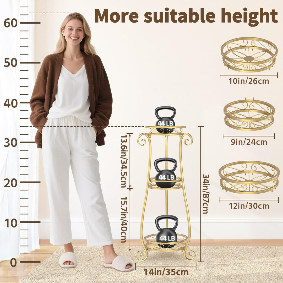 3 Stufiger Hoher Metallpflanzenstand Indoor Outdoor Clearance, 35 Zoll Rostfreier Eisen-Blumentopf H