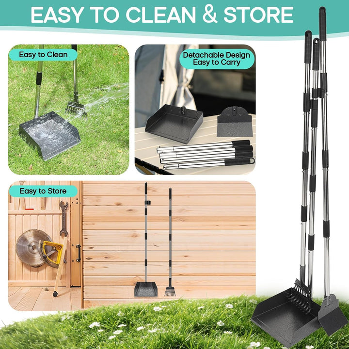 Hundekotschaufel, Dog Poop Scooper für Hundekot mit Verstellbarem Langem Griff, Kotschaufel aus Meta
