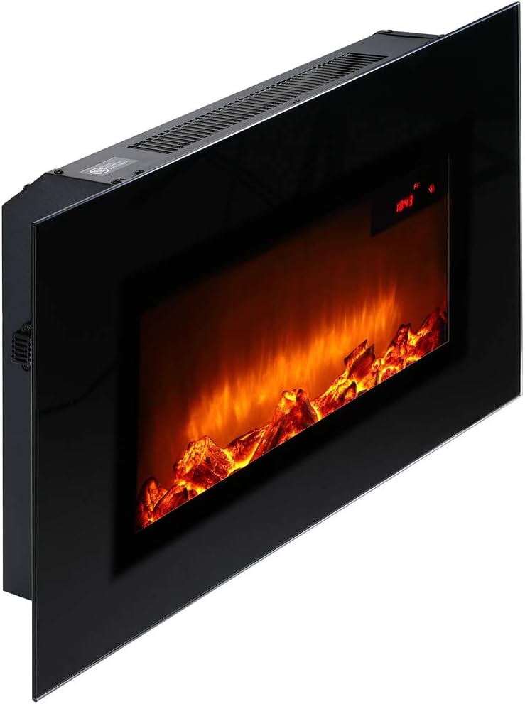 Monzana Wandkamin Elektrokamin Heizlüfter Head Up Display 900W / 1800W Thermostat Fernbedienung Time