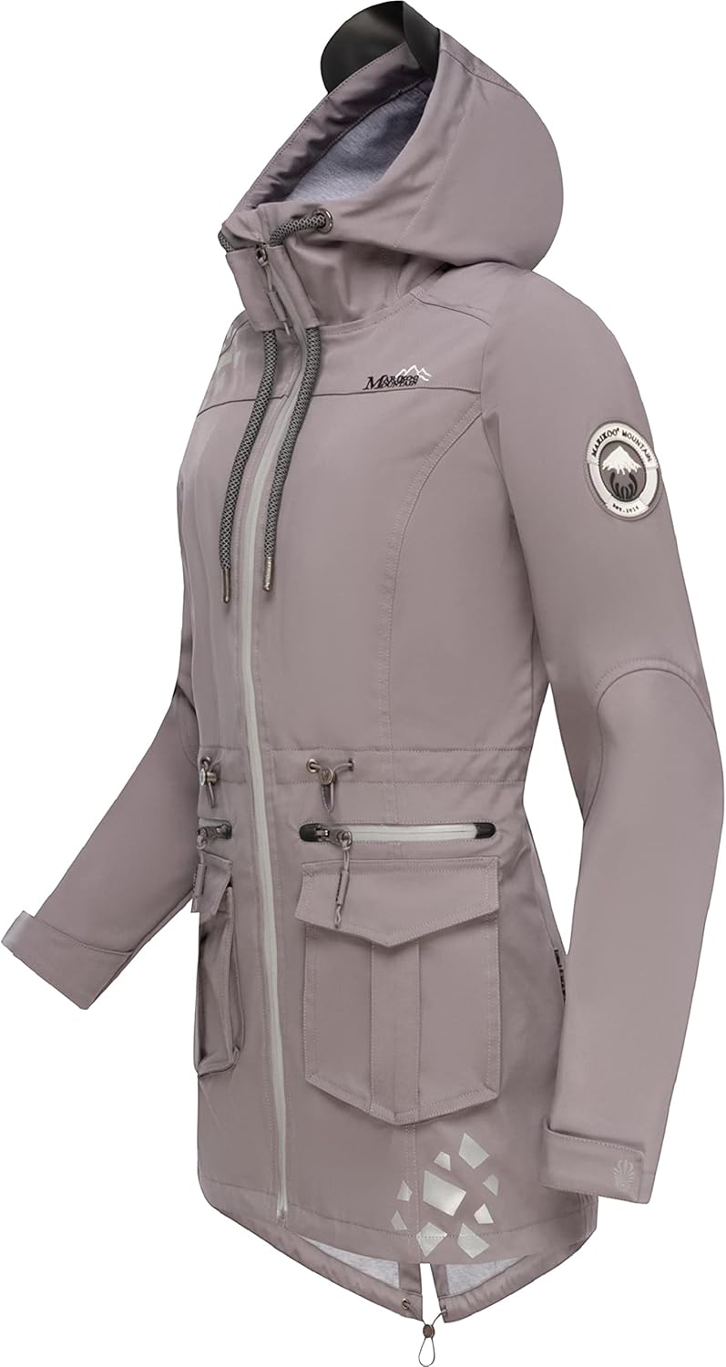 MARIKOO Damen wasserdichter Softshellmantel Softshelljacke Outdoorjacke Übergangsjacke Parka Kapuze