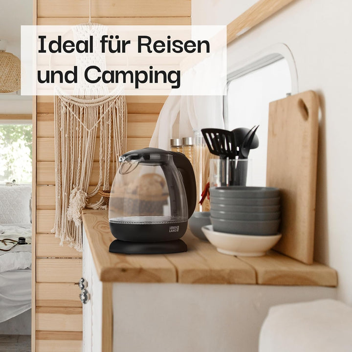 Glas Wasserkocher klein - 1L Inkl. Kalkfilter I By LEBENLANG I BPA-Frei Wasserkocher Glas 1 Liter Gl