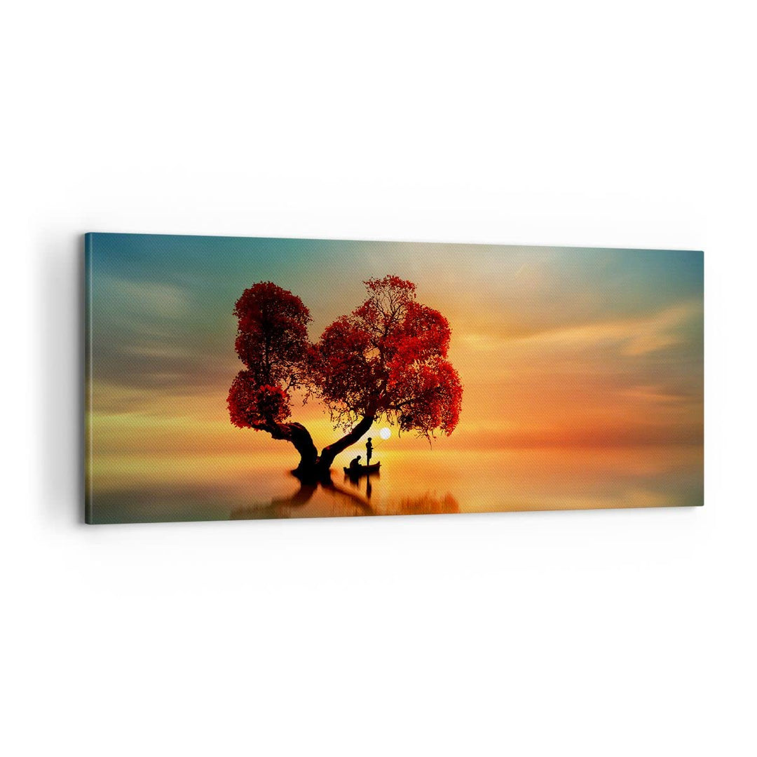 Panorama Bilder auf Leinwand 100x40cm Leinwandbild mit Rahmen See Natur Nacht Gross Wanddeko Bild Sc