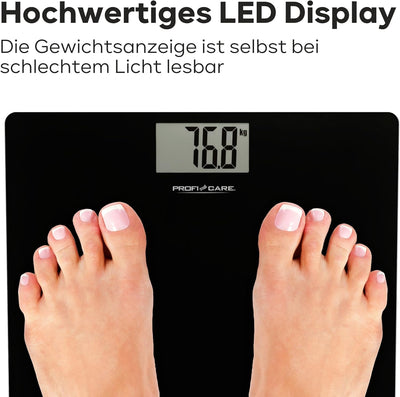 ProfiCare® Waage Personen mit Glasoberfläche | Körperwaage mit Messbereich 5-180 kg & grossem LCD-Di