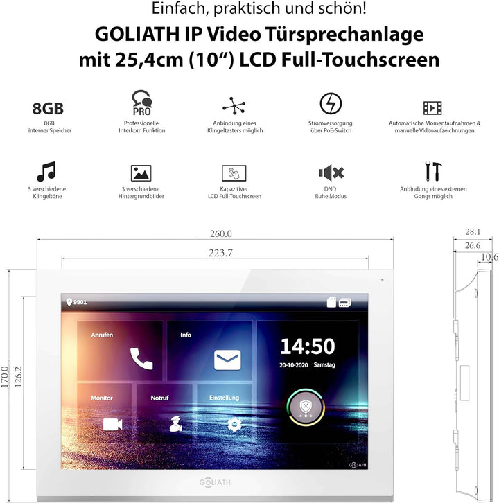 Goliath Hybrid | IP | Full-HD Video Türsprechanlage | App | 1-Fam | 1 x Full-Touchscreen 10" | Alumi