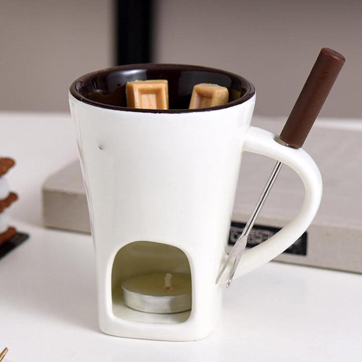 Schokofondue Tasse 400ml, Süsse Schokolade Schmelzen Becher mit Gabel, Keramik Persönlicher Schmelzf