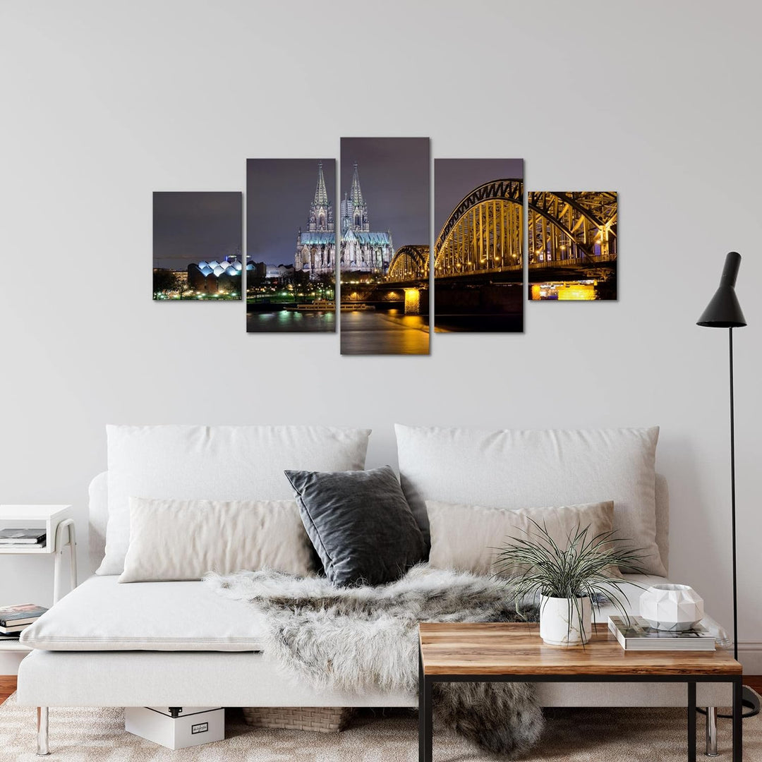 Runa Art Wandbilder Köln 5 Teilig Bild auf Vlies Leinwand Deko Wohnzimmer Schlafzimmer Stadt Skyline