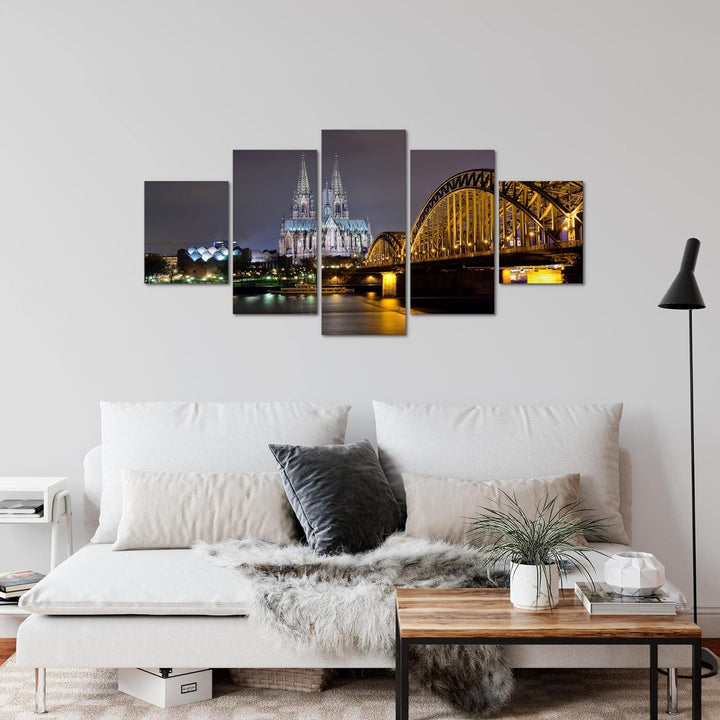 Runa Art Wandbilder Köln 5 Teilig Bild auf Vlies Leinwand Deko Wohnzimmer Schlafzimmer Stadt Skyline