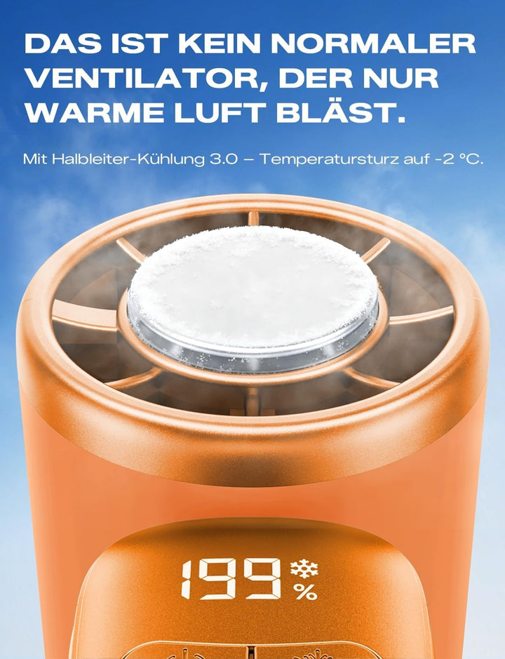 MAGIC JOHN Mini Handventilator mit Kühlung (orange) | 199 Lüfterstufen, bis zu 11h Laufzeit, USB-C A